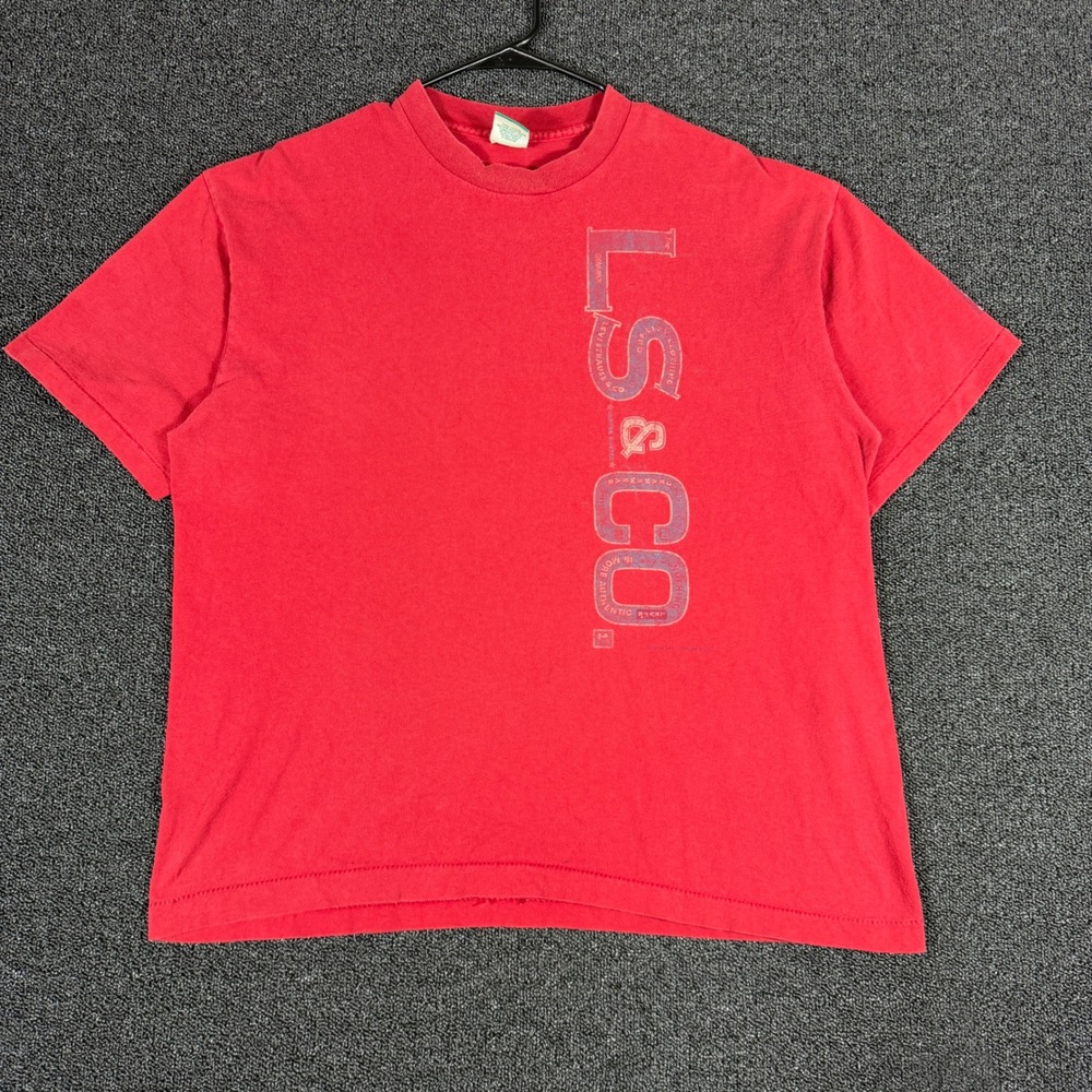 Vintage 1992 Levi's T-Shirt Men's Large Red Single Stitch Spellout USA Made 90s
